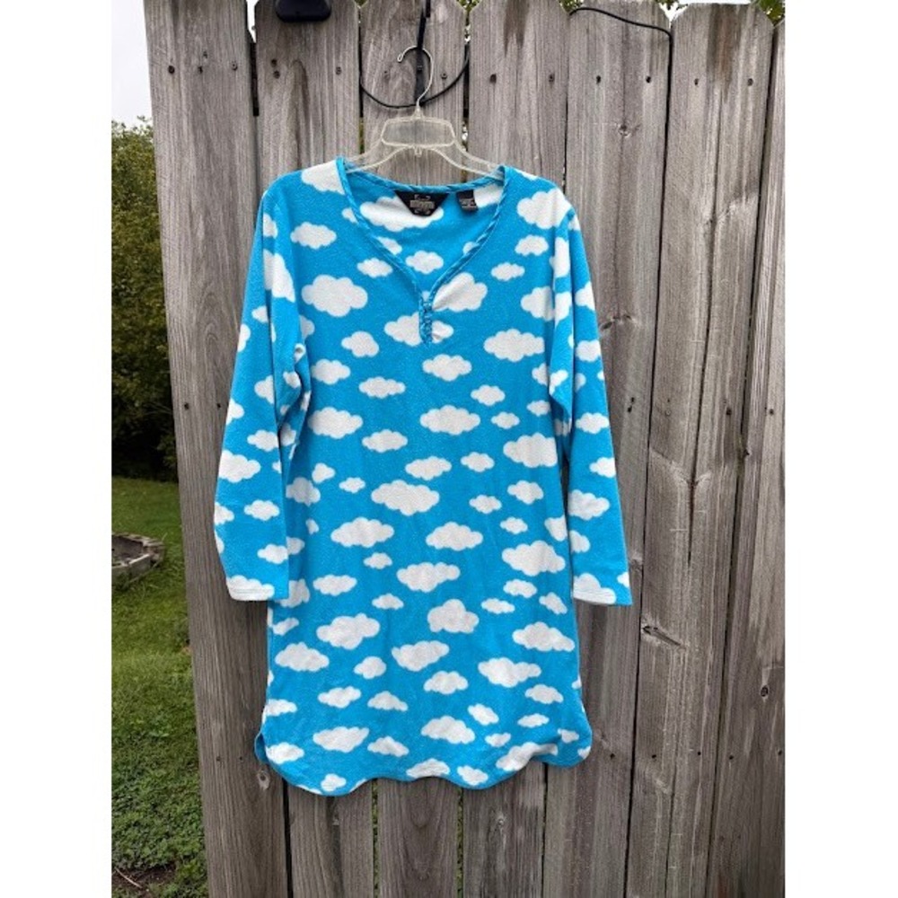 Dreamcore Kidcore Guide Gear Nightgown M Blue White Cloud Print Fleece Scalloped
